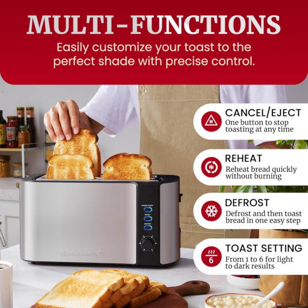 Elite Gourmet ECT-3100 Long Slot 4 Slice Toaster - Image 4